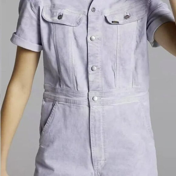 Anthropologie Lee Acid-Wash Lavender Denim Short Overalls XL - Picture 2 of 13
